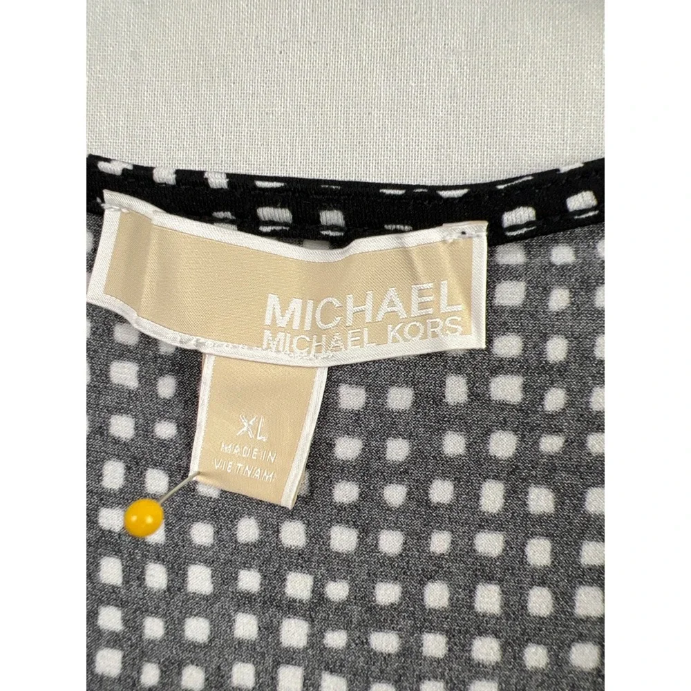 Michael Kors Faux Wrap Dress Womens XL Black White Grid Sleeveless V-Neck